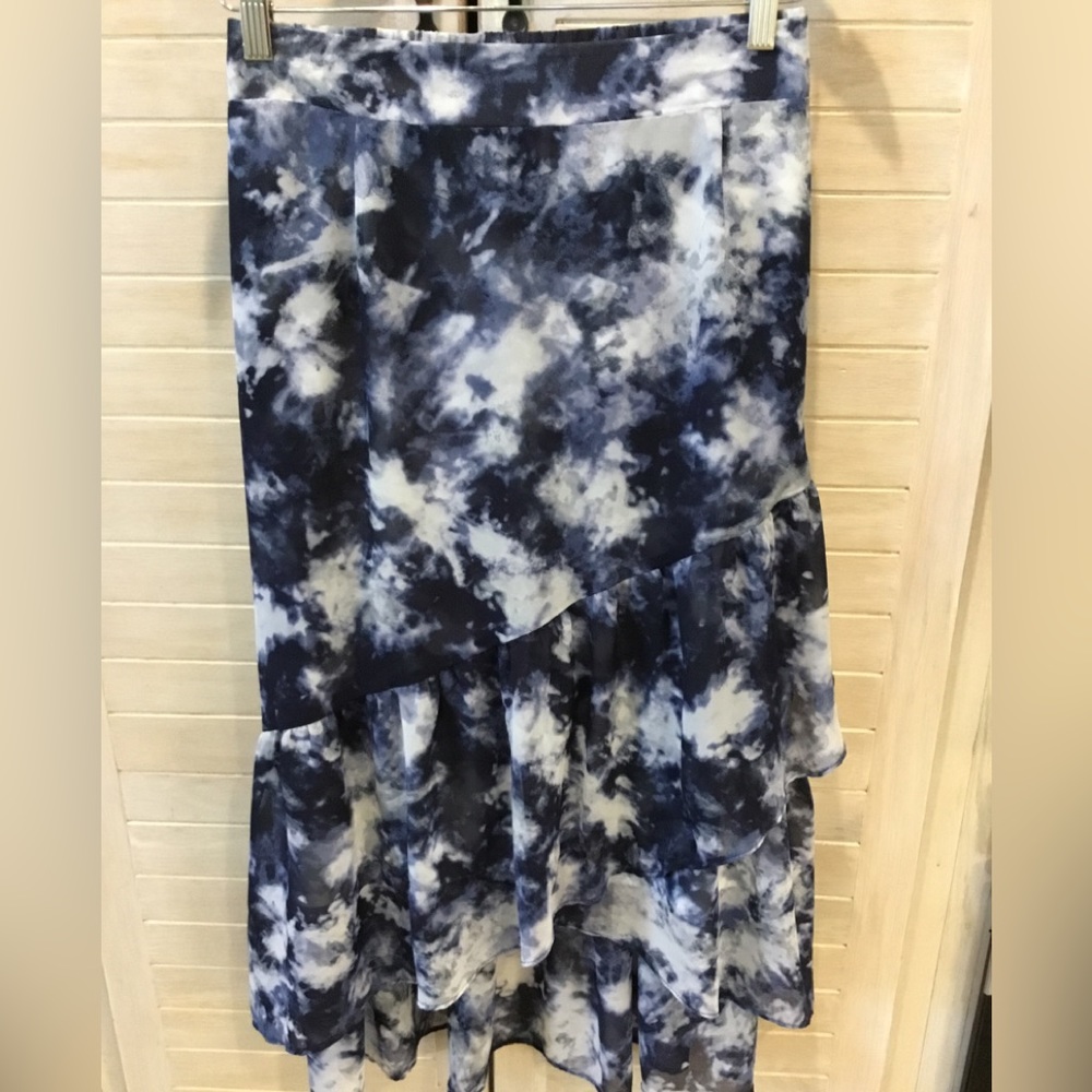 Chiffon midi ruffle skirt diagonal hem